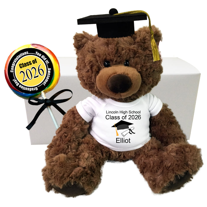 Personalized Graduation Teddy Bear Class of 2026 Gift Set - 13 Inch Coco Bear