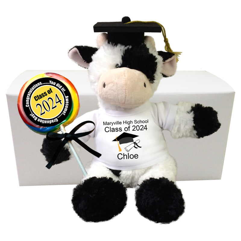 Personalized Graduation Plush Cow Gift Set - 12" Tubbie Wubbie Cow - Class of 2024