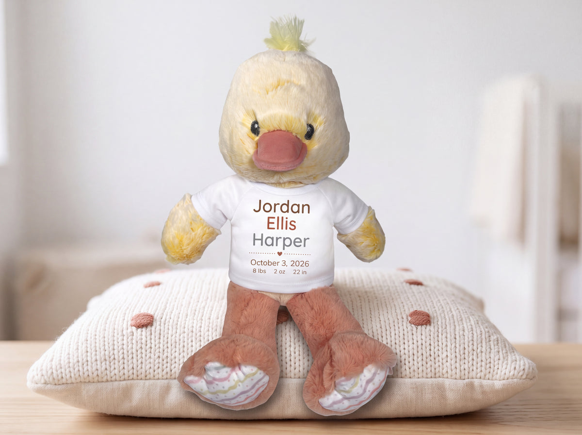 Personalized Stuffed Duck for Baby Girl or Boy - 12 Inch Dani Duck baby gift