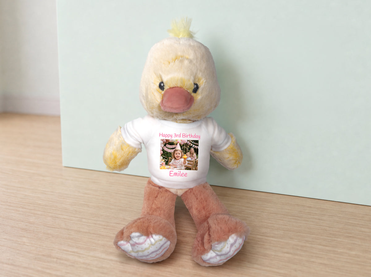 Personalized Stuffed Duck - 12 Inch Dani Duck with Custom Printed Photo & Text