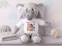 Personalized Stuffed Elephant - 12 Inch Elvin Elephant by Ebba Plush, with your custom photo and/or text