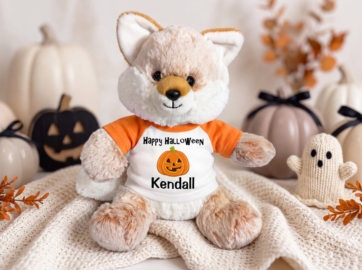 Personalized Halloween Fox - 11 Inch Plush Fancy Fox - Custom Halloween Gift