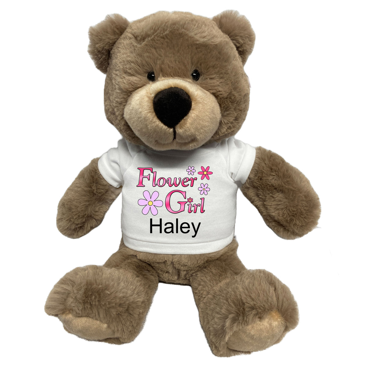 Personalized Flower Girl Teddy Bear - 14 inch Taupe Bear