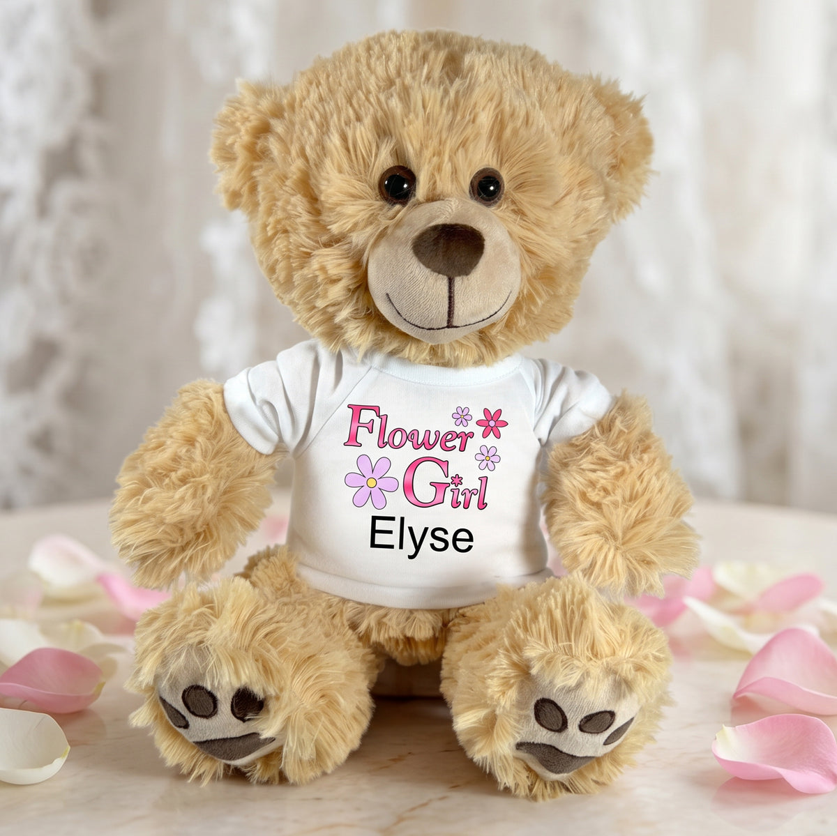 Personalized Flower Girl Teddy Bear - 14" Honey Bear