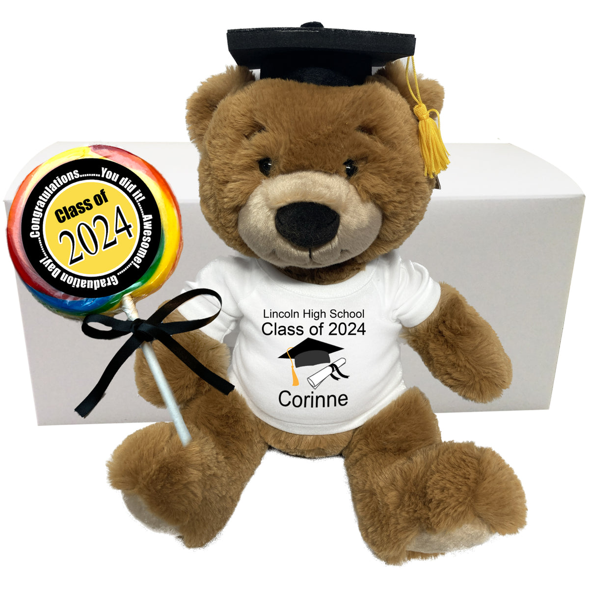 Personalized Graduation Teddy Bear Gift Set - 14" Ginger Bear - Class of 2024