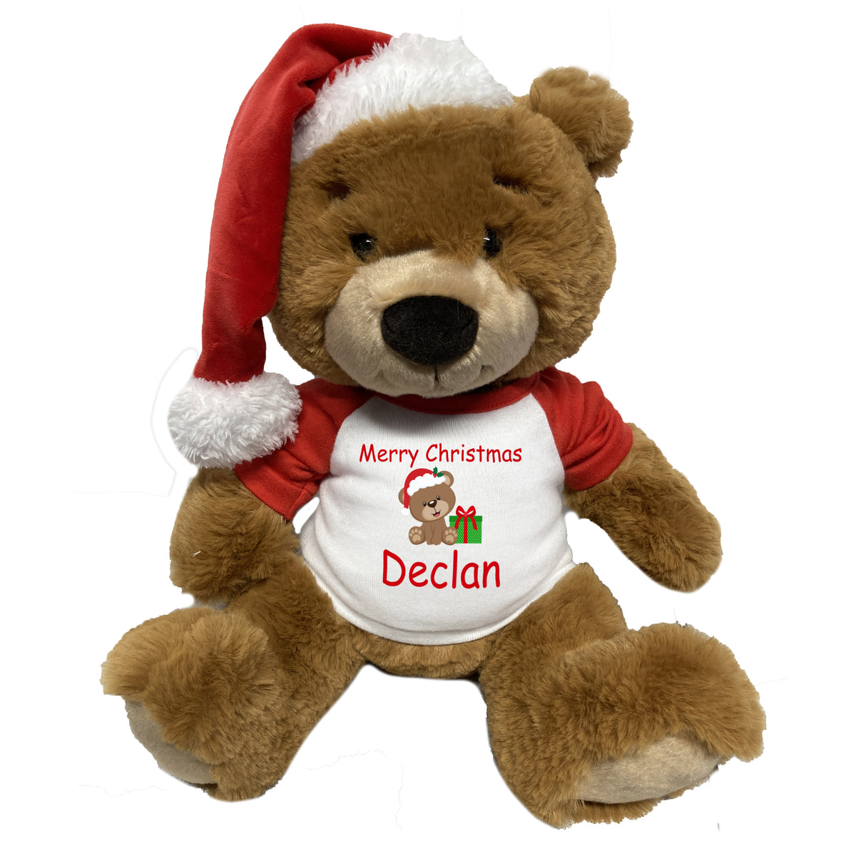 Personalized Christmas Teddy Bear - 14" Ginger Bear with Santa Hat - Bear design