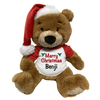 Personalized Christmas Teddy Bear - 14" Ginger Bear with Santa Hat Holly Design