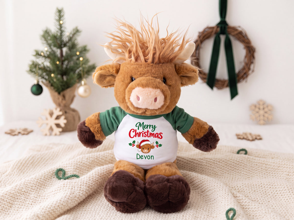 Personalized Christmas Scottish Highland Cow - 12 Inch Plush Mucklecoo