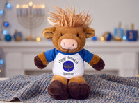Personalized Hanukkah Stuffed Cow - 12 Inch Plush Scottish Highland Cow - Fun Hanukkah Gift
