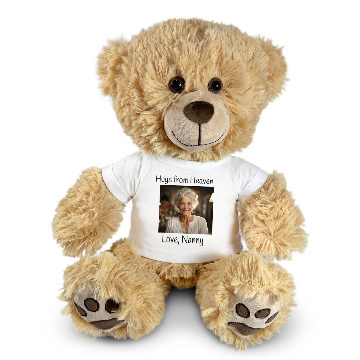 Personalized Photo Memorial Teddy Bear - 14 Inch Honey Bear - White shirt

