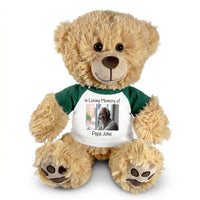 Personalized Photo Memorial Teddy Bear - 14 Inch Honey Bear - Green Sleeved Shirt