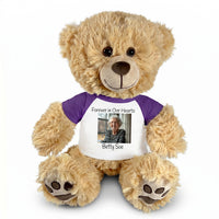 Personalized Photo Memorial Teddy Bear - 14 Inch Honey Bear - Purple Sleeved Shirt