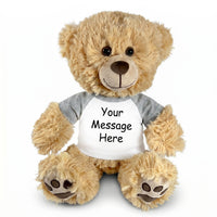 Personalized Teddy Bear - 14 Inch Honey Bear - Grey Shirt
