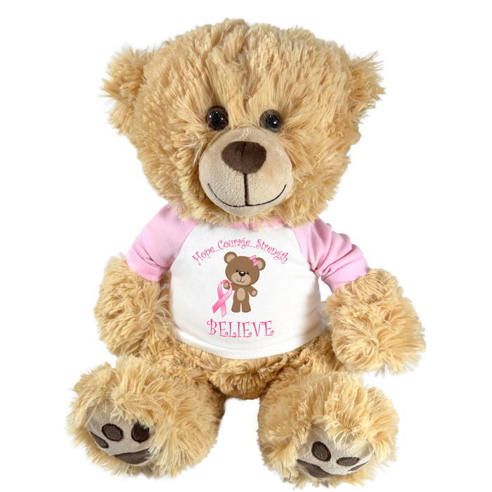 Breast Cancer Support Teddy Bear - Personalized 14 Inch Honey Bear, Believe Design