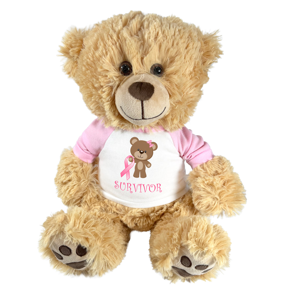 Breast Cancer Support Teddy Bear - Personalized 14 Inch Honey Bear, Survivor Design