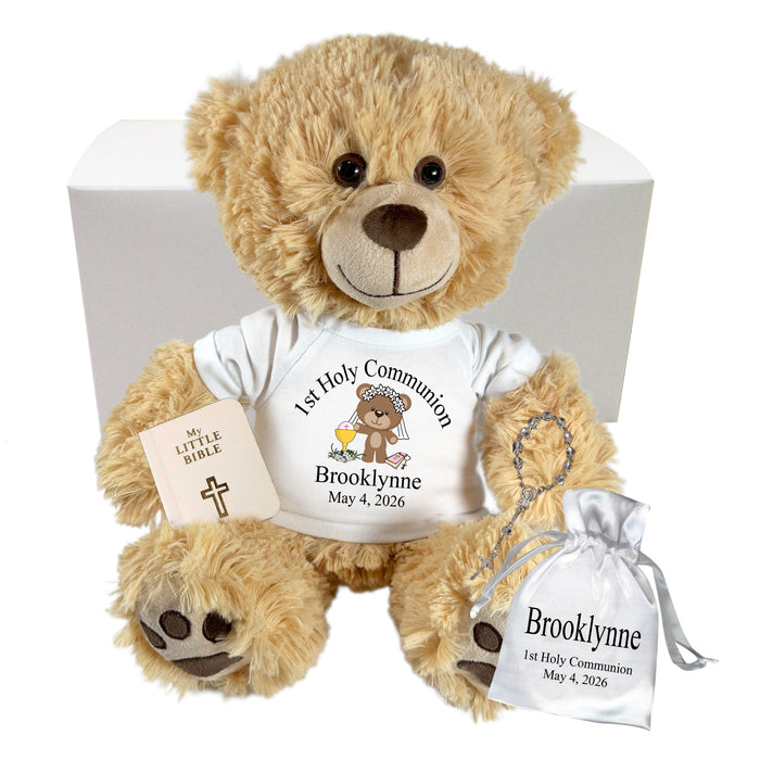 Personalized 1st Communion Teddy Bear Gift Set - 14" Honey  Bear