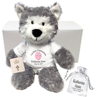 Personalized 1st Communion Wolf / Husky Dog Gift Set - 12" Plush