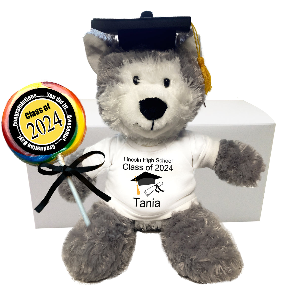 Personalized Graduation Wolf / Husky Dog Gift Set - 12 Inch Plush - Class of 2024