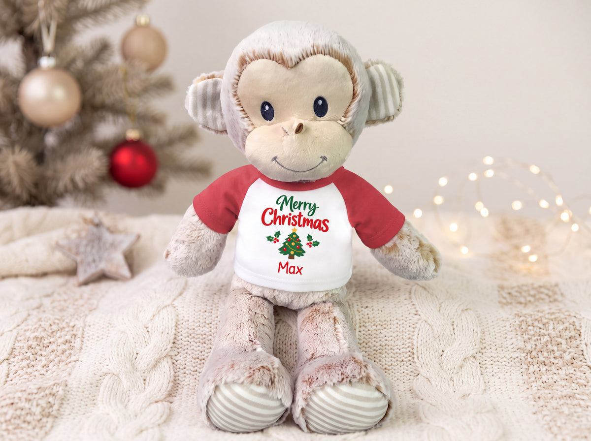 Personalized Christmas Stuffed Monkey - 12 Inch Plush Marlow Monkey