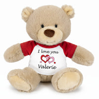 Personalized Valentines or Love Teddy Bear - 10 Inch Tan Nuzzles Bear - Interlocking Hearts Design