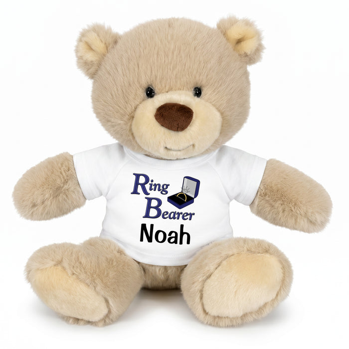 Personalized Ring Bearer Teddy Bear - 10" Tan Nuzzles Bear