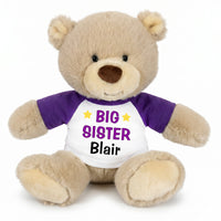 Personalized Big Sister Teddy Bear - 10 Inch Tan Nuzzles Bear - Purple