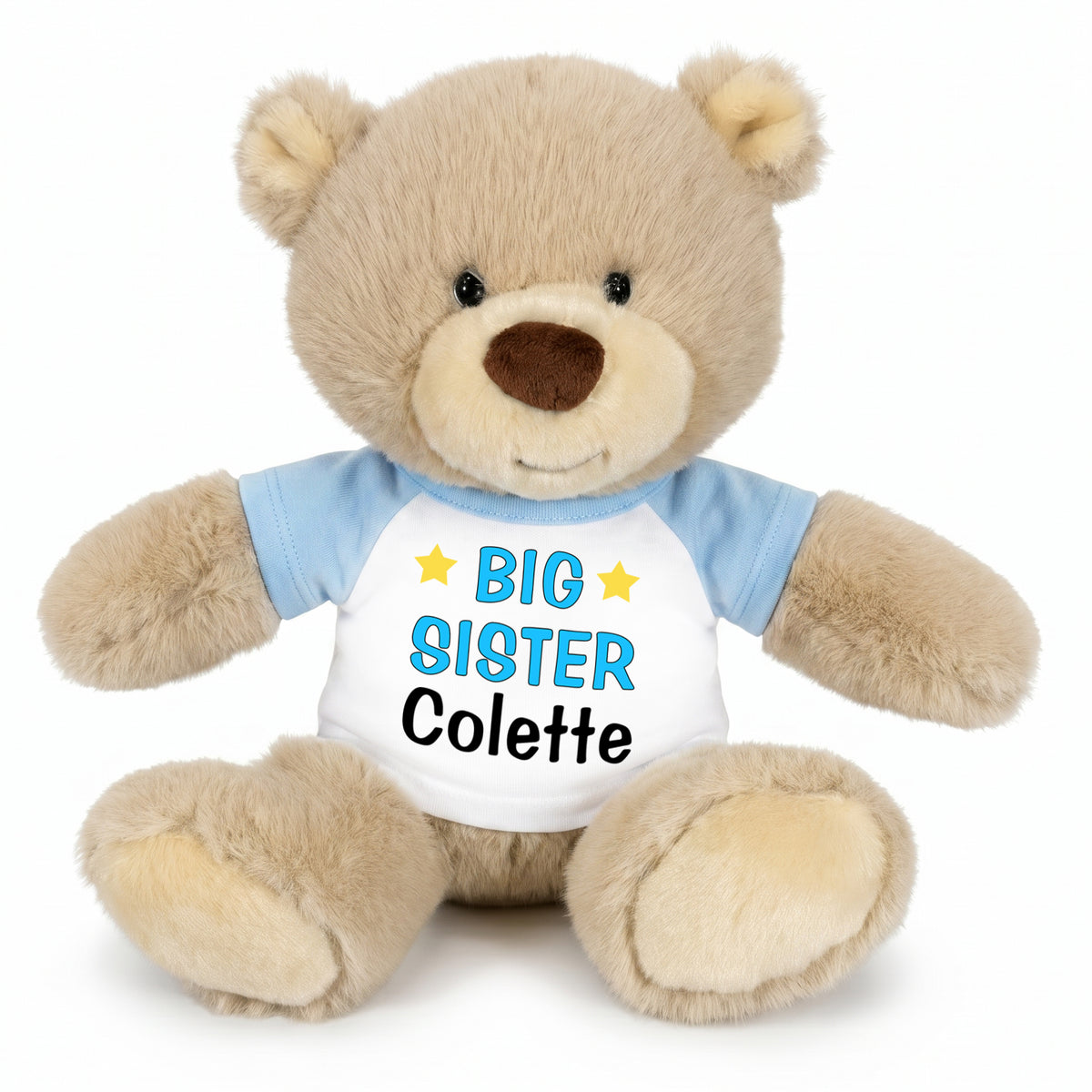 Personalized Big Sister Teddy Bear - 10 Inch Tan Nuzzles Bear - Light Blue