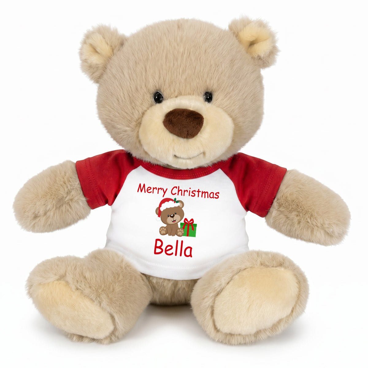 Personalized Christmas Teddy Bear - 10 Inch Tan Nuzzles Bear - Bear Design