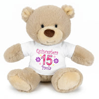 Personalized Quinceanera Teddy Bear - 10 Inch Tan Nuzzles Bear - White