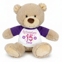 Personalized Quinceanera Teddy Bear - 10 Inch Tan Nuzzles Bear - Purple