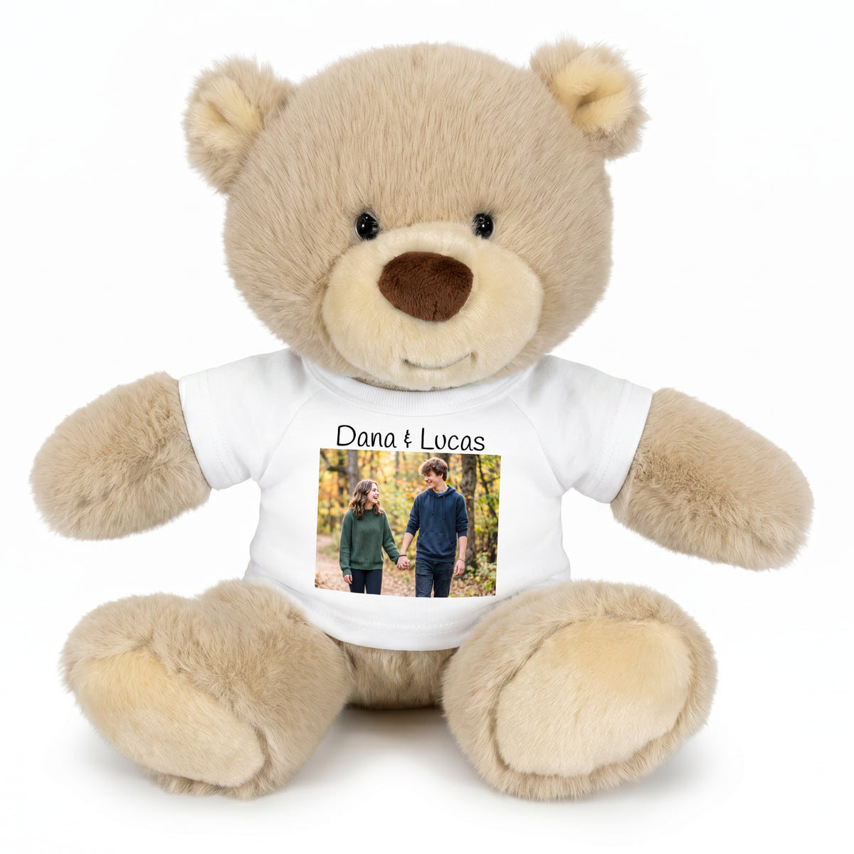 Personalized Teddy Bear - 10 inch Tan Nuzzles Bear with Photo & Custom Text - White Shirt