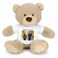 Personalized Teddy Bear - 10 inch Tan Nuzzles Bear with Photo & Custom Text - White Shirt