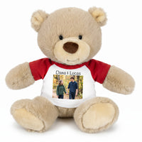 Personalized Teddy Bear - 10 inch Tan Nuzzles Bear with Photo & Custom Text - Red Shirt