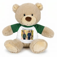 Personalized Teddy Bear - 10 inch Tan Nuzzles Bear with Photo & Custom Text - Green Shirt