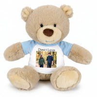Personalized Teddy Bear - 10 inch Tan Nuzzles Bear with Photo & Custom Text - Light Blue Shirt