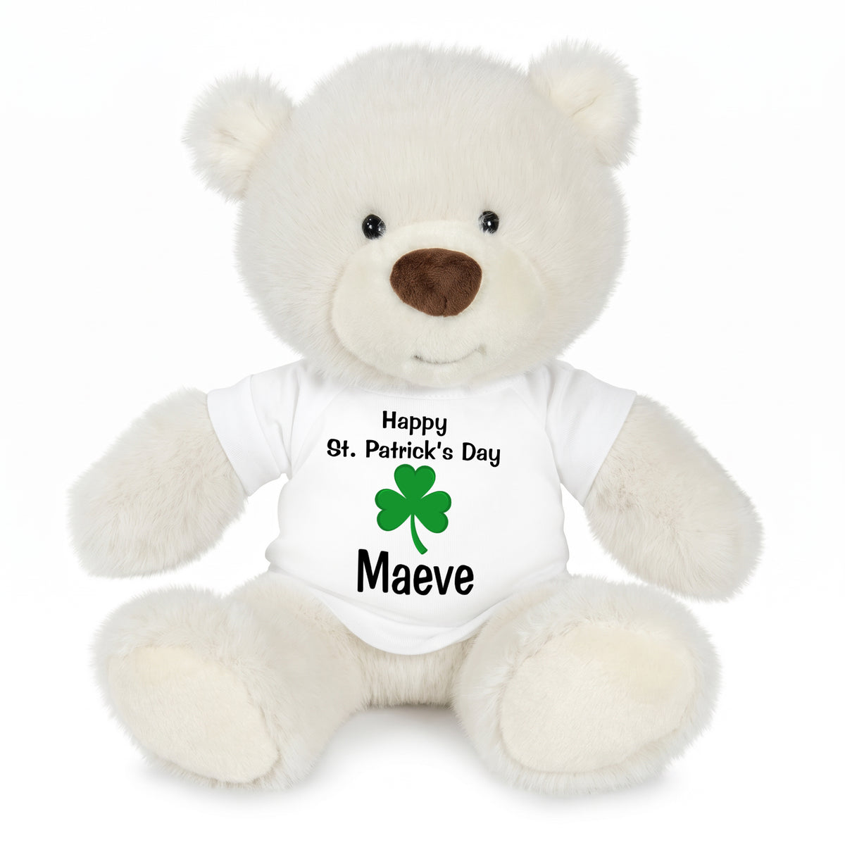 Personalized St Patricks Teddy Bear - 10 Inch White Nuzzles Bear - White Shirt