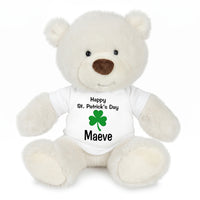 Personalized St Patricks Teddy Bear - 10 Inch White Nuzzles Bear - White Shirt