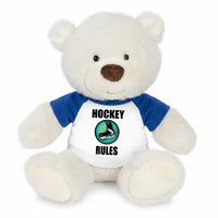 Personalized Ice Hockey Teddy Bear - 10 Inch White Nuzzles Bear - Royal Blue Shirt