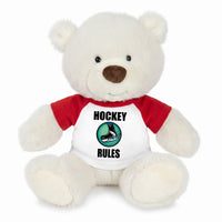 Personalized Ice Hockey Teddy Bear - 10 Inch White Nuzzles Bear - Red Shirt