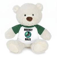 Personalized Ice Hockey Teddy Bear - 10 Inch White Nuzzles Bear - Green Shirt