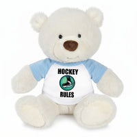 Personalized Ice Hockey Teddy Bear - 10 Inch White Nuzzles Bear - Light Blue Shirt