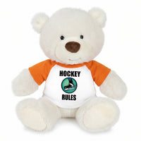 Personalized Ice Hockey Teddy Bear - 10 Inch White Nuzzles Bear - Orange Shirt