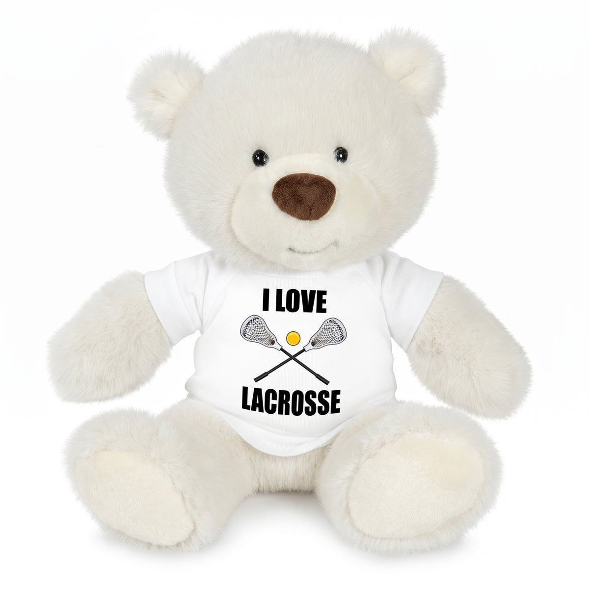 Personalized Lacrosse Teddy Bear - 10 Inch White Nuzzles Bear - White Shirt