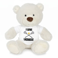 Personalized Lacrosse Teddy Bear - 10 Inch White Nuzzles Bear - White Shirt