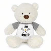 Personalized Lacrosse Teddy Bear - 10 Inch White Nuzzles Bear - Grey Shirt