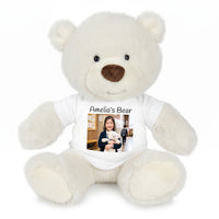 Personalized Teddy Bear - 10 inch White Nuzzles Bear with Photo & Text - White Shirt