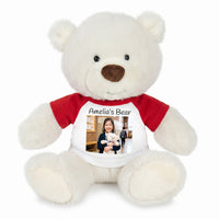 Personalized Teddy Bear - 10 inch White Nuzzles Bear with Photo & Text - Red Shirt
