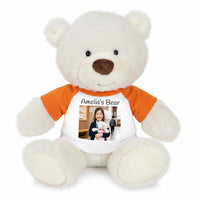 Personalized Teddy Bear - 10 inch White Nuzzles Bear with Photo & Text - Orange Shirt