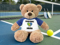 Pickleball Teddy Bear - Personalized 13" Bonny Bear, Paddle Design - royal blue sleeves