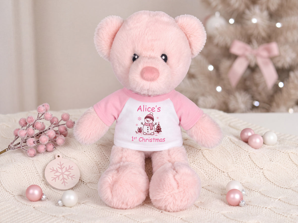 Personalized Christmas Teddy Bear - 11 Inch Pink Baby Kori Bear
